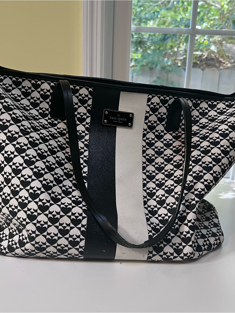 Kate Spade New York Penn Place Market Shopper Tote Bag Large Black White Spades